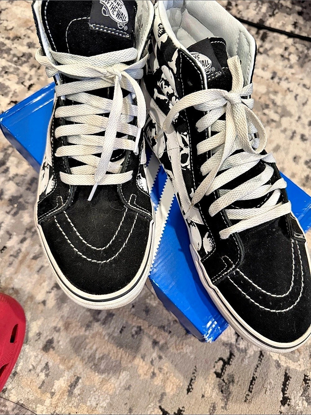 Rare 50Vans Sk8-Hi Skull Tapestry Black & White High Top Sneakers men 10.5 women